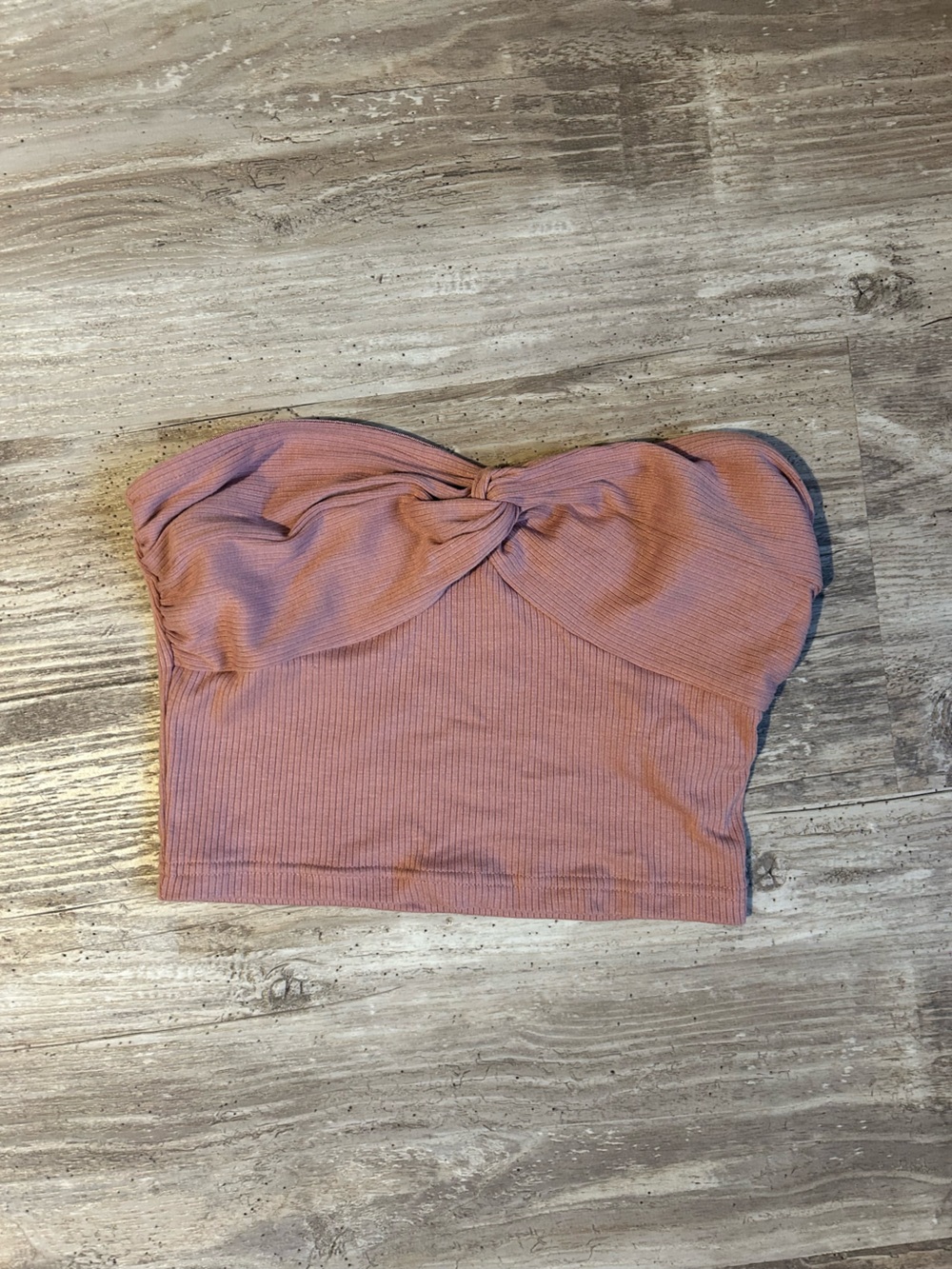 SHEIN Mauve Ribbed Strapless Twist-Front Tube Top